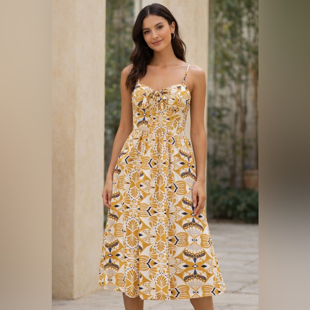 White and Tan Floral Dress by Moon River S new